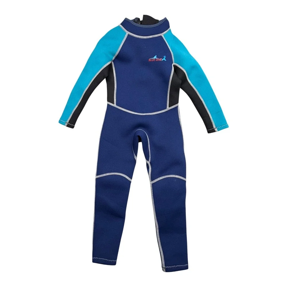 Blue Dive Kids Full Body Wetsuit Blue Teal Neoprene Back Zip Size Small